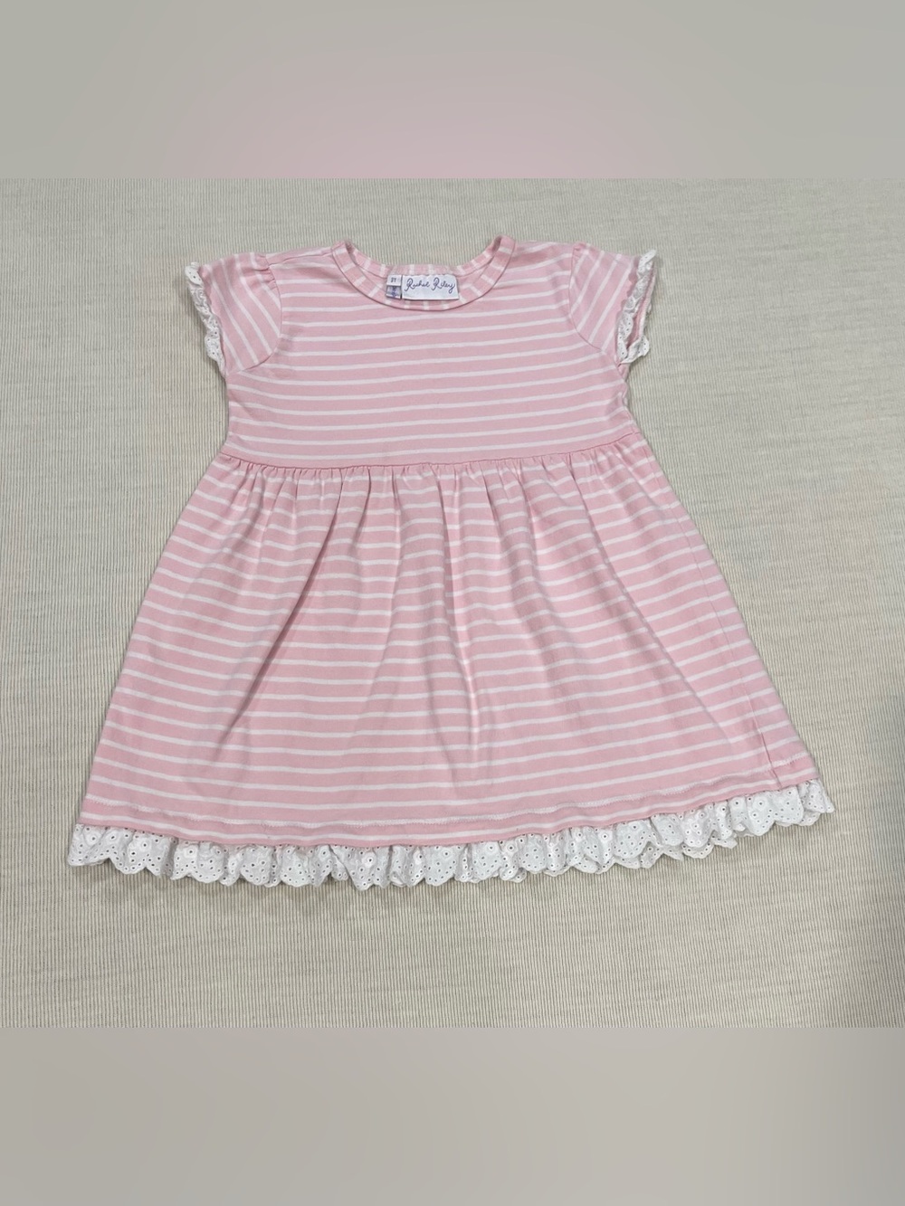 Rachel Riley Powder Pink Breton Stripe Jersey Dress Size 3T